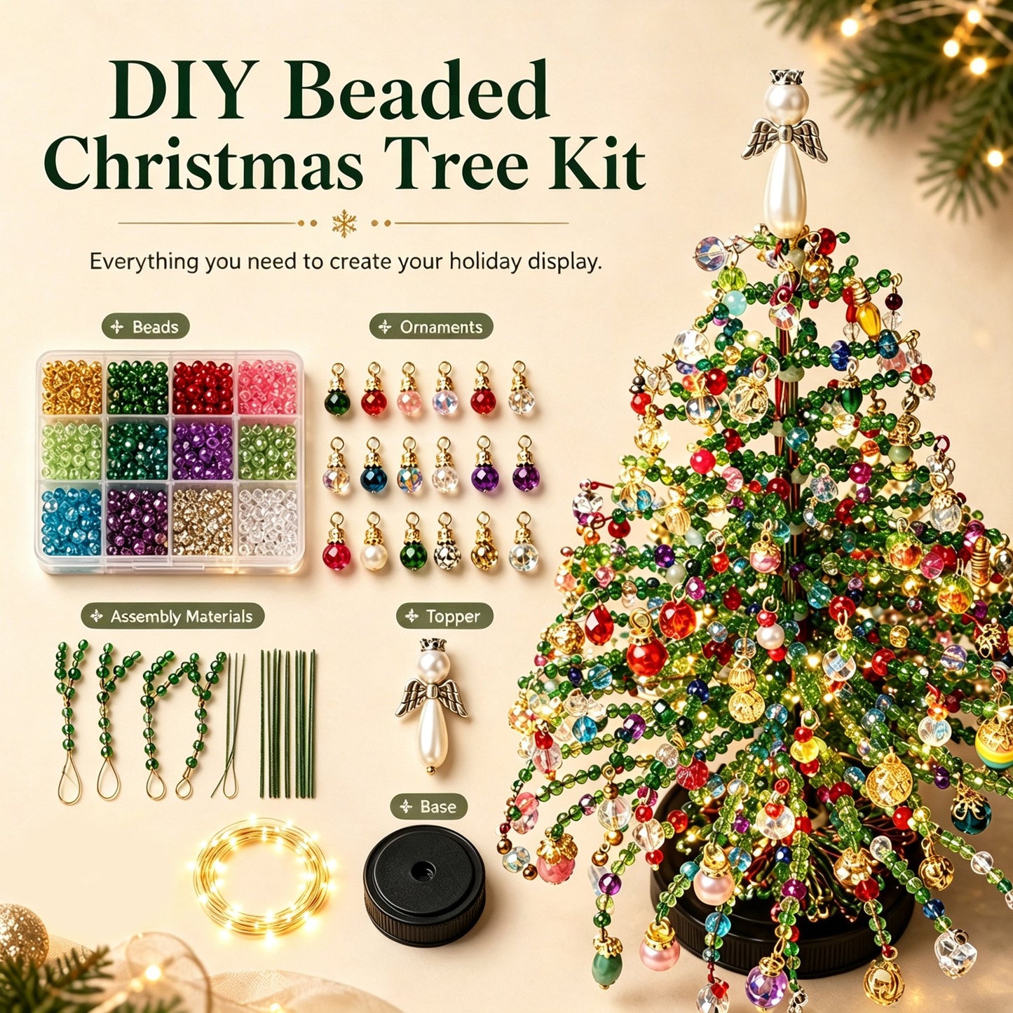 🎄✨ DIY Beaded Christmas Tree Kit – 🎅Create Your Own Sparkling Holiday Decoration