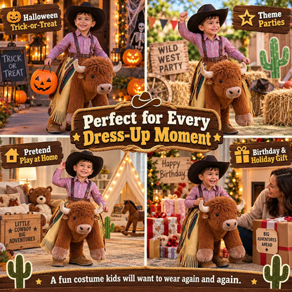 🤠🐂 Little Rodeo Rider Plush Bull Costume – Adjustable Cowboy Ride-On Dress-Up