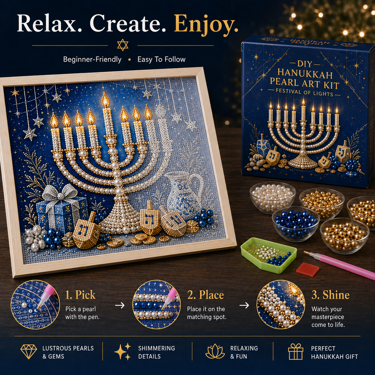 💙 DIY Hanukkah Pearl Art Kit | 8 Festive Designs🕎
