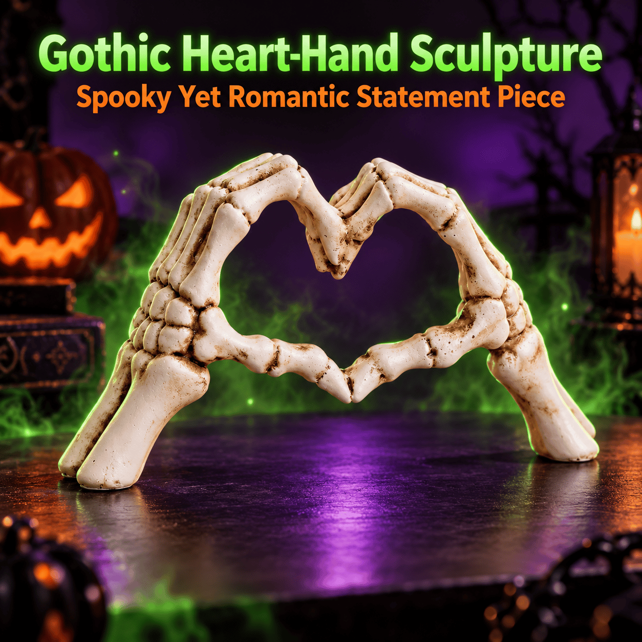 Dark romantic skeleton heart hand statue