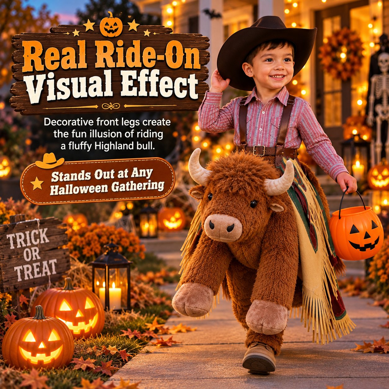 🤠🐂 Little Rodeo Rider Plush Bull Costume – Adjustable Cowboy Ride-On Dress-Up