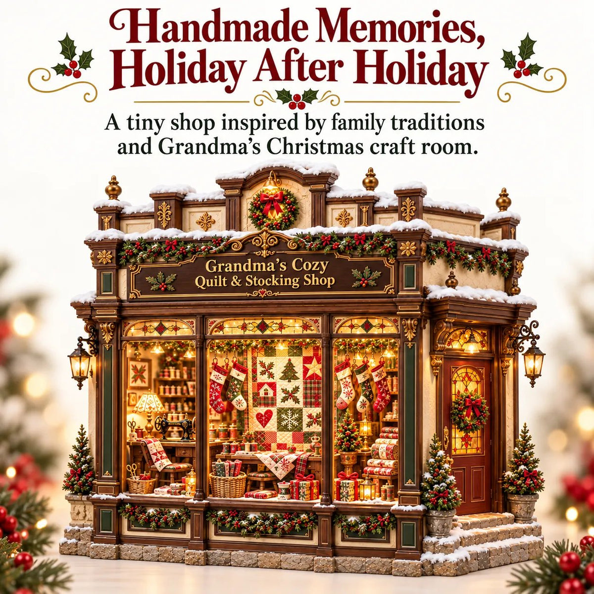 🧵 Grandma’s Cozy Quilt Shop DIY Kit 🎄 | Light-Up Christmas Miniature | Build Your Own Holiday Tradition
