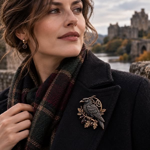 Gothic Celtic raven brooch dark academia statement pin