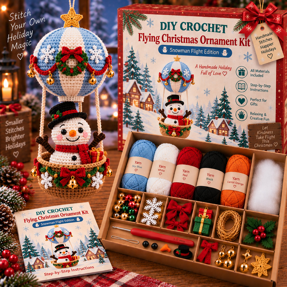 🎄✨ Christmas Skybound™ DIY Crochet Ornament Kit 🧶🎅 12 Flying Holiday Characters