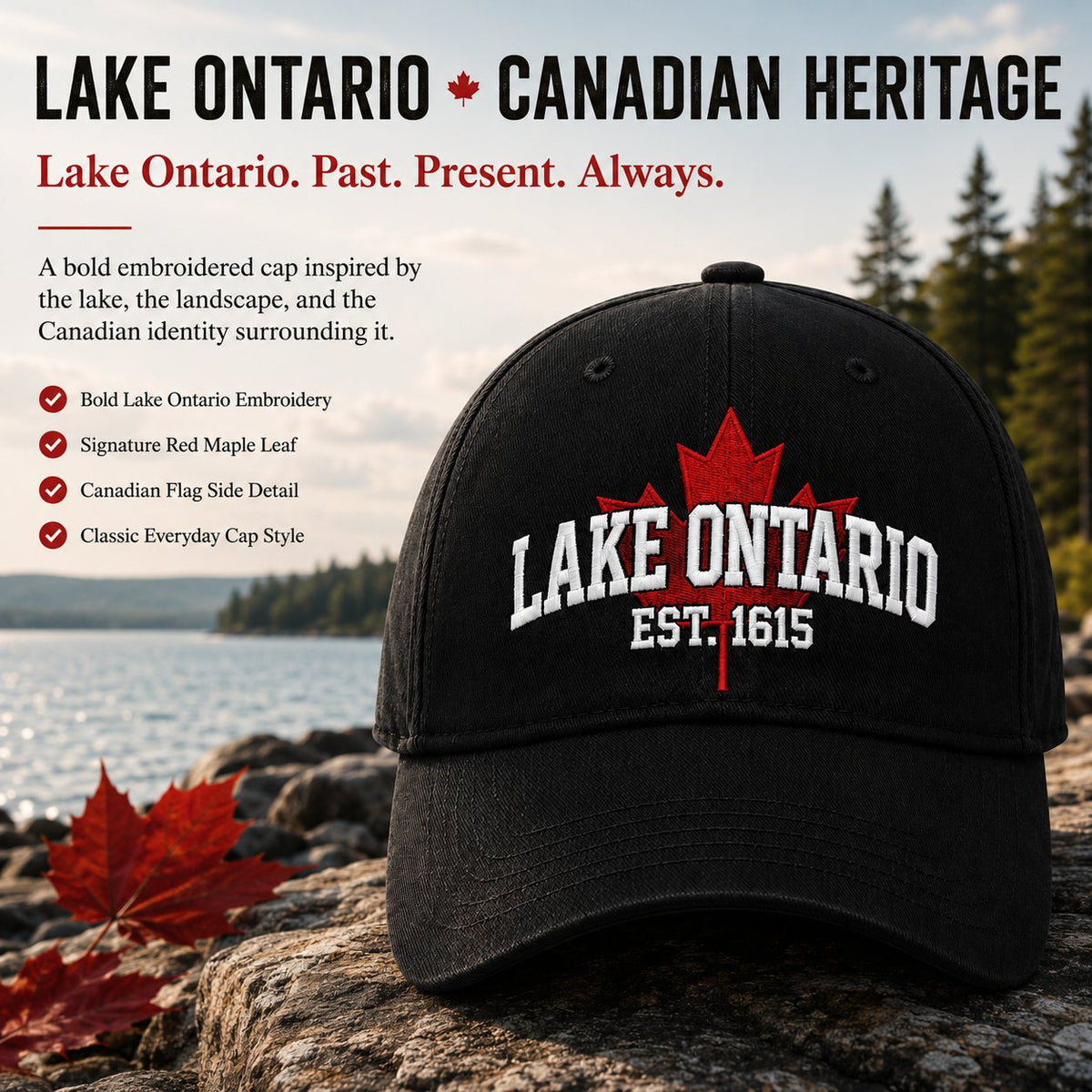 🔥LAST DAY 50% OFF - 🍁Lake Ontario Forever – Heritage Embroidered Cap (🧢100% Cotton)