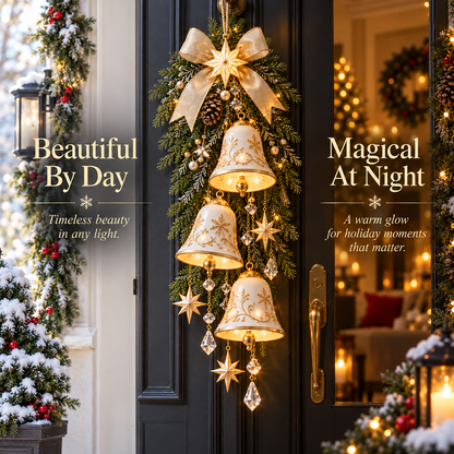 🔔✨Last Day 49% OFF✨✨ Golden Bell Blessing Cascade™ – Lighted Christmas Door Decor