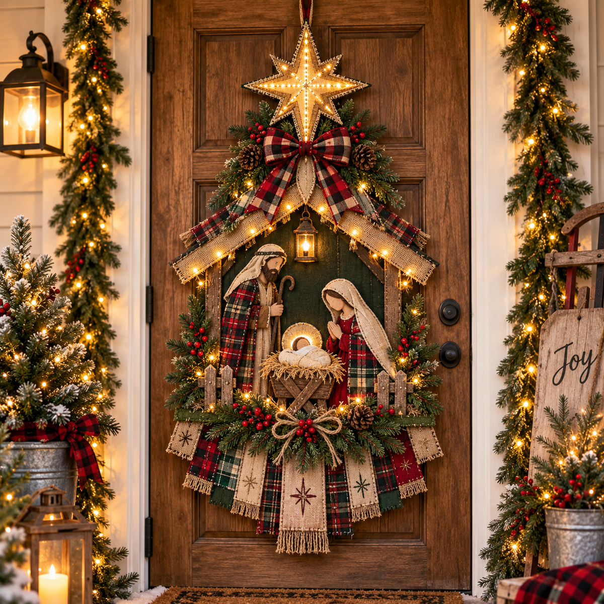 Lighted Christmas Nativity scene door hanging