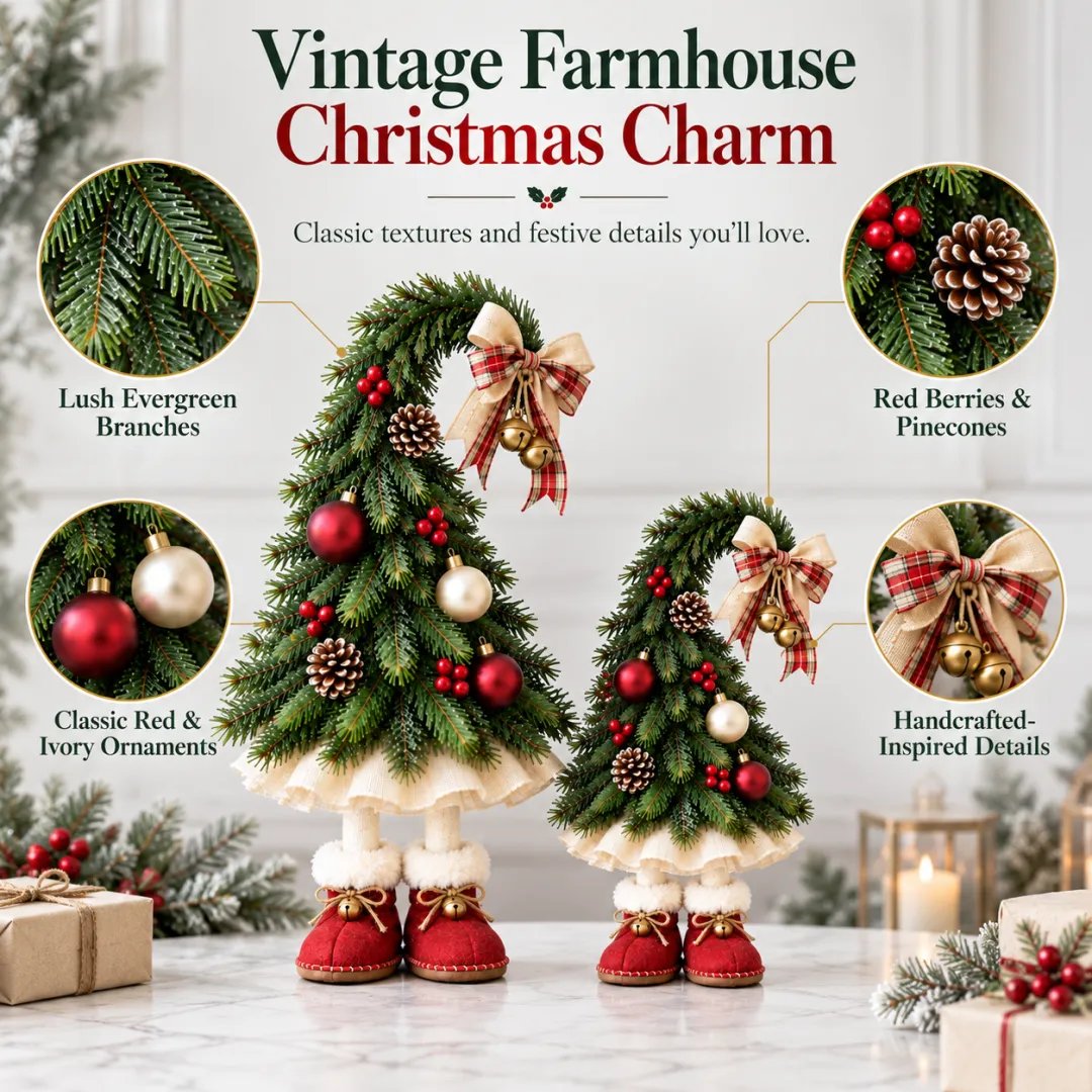 Christmas elf-style tree decoration: vintage farmhouse character