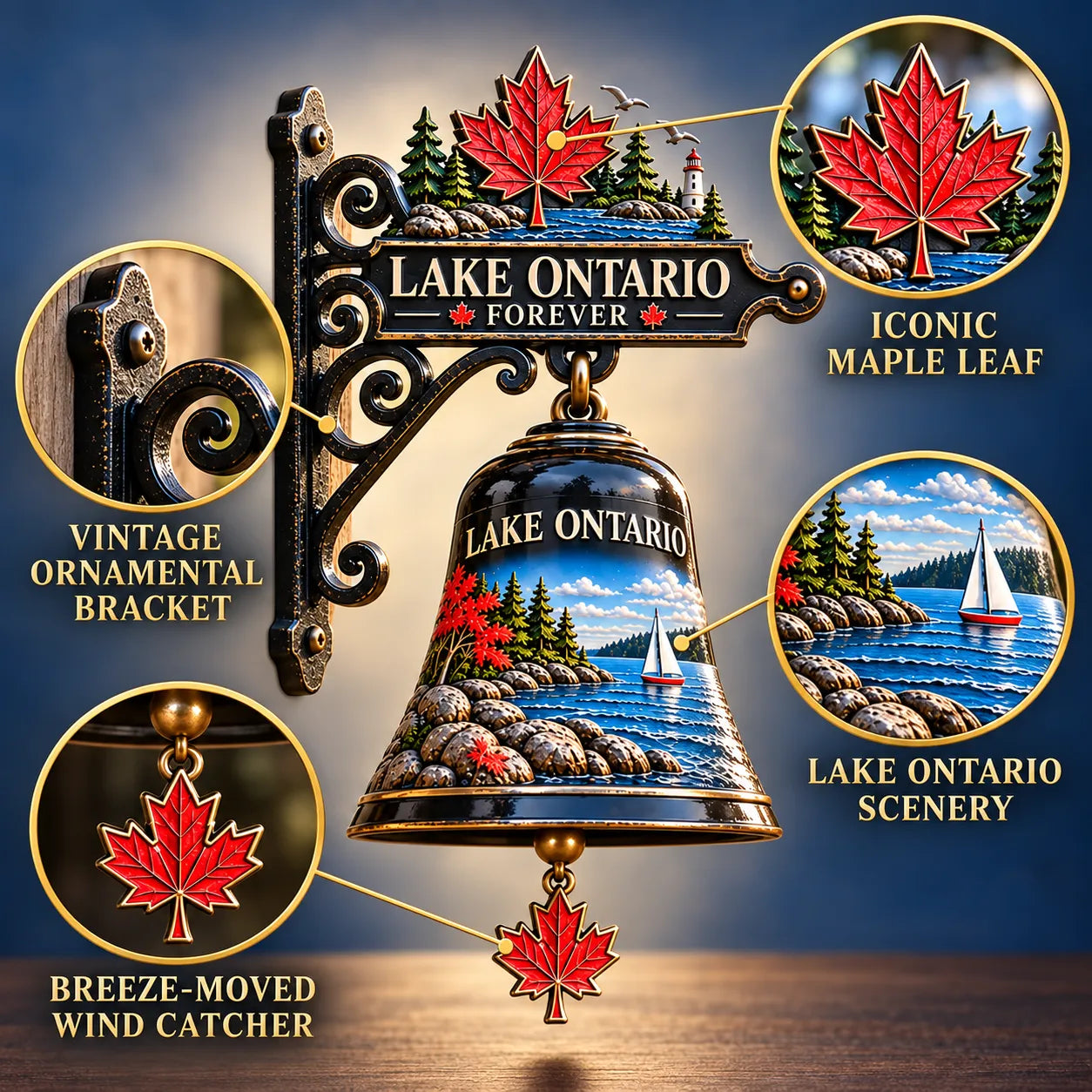 🍁 Lake Ontario Heritage Bell™ – Vintage Lakeside Hanging Chime 🔔