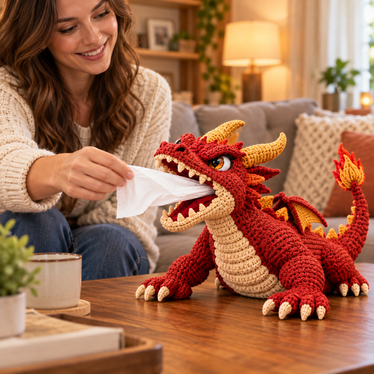 🔥Last Day 50% OFF- 🐉 DIY Crochet Tissue Box Kit | Funny Fantasy Home Decor 🧶