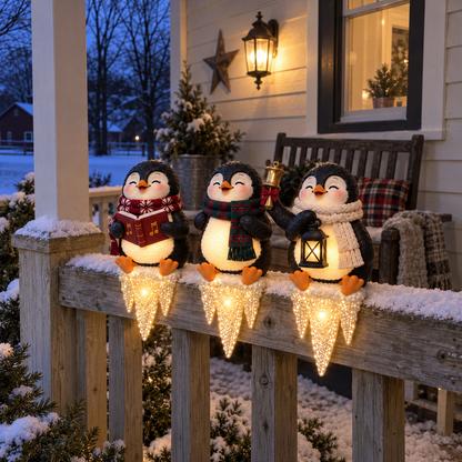 🐧✨ Penguin Frostfall™ Lighted Christmas Ledge Set