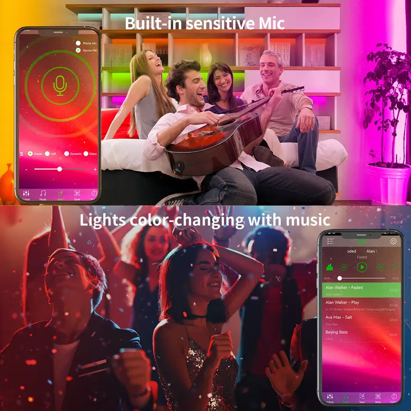 Smart RGB LED Strip Lights – App-Controlled Music Sync Ambient Lighting