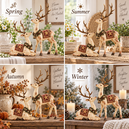 🦌✨ Rustic Farmhouse Reindeer Figurine Set 🎄🤎