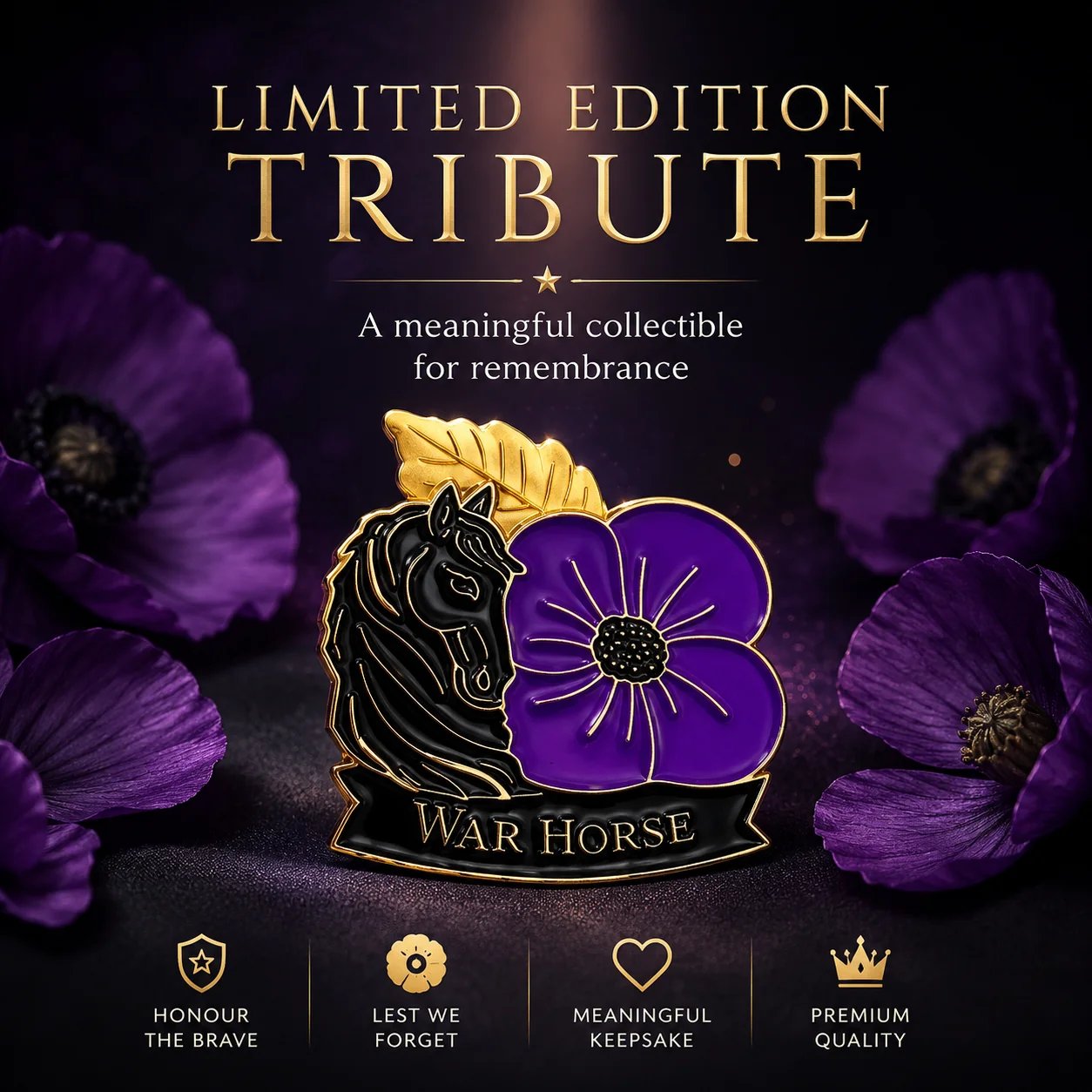 War Horse Purple Poppy 111th Anniversary Remembrance Brooch