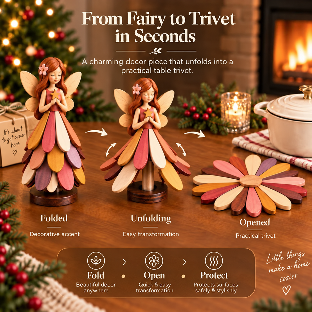 🧚 Fairy Bloom Trivet – Foldable Fairy Decor & Heat-Resistant Table Protector🎁