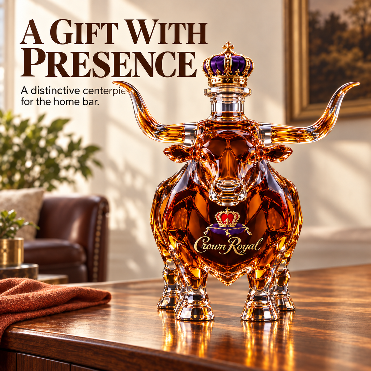 🐂 Longhorn Bull Whiskey Bottle | Western Bar Decor & Unique Gift