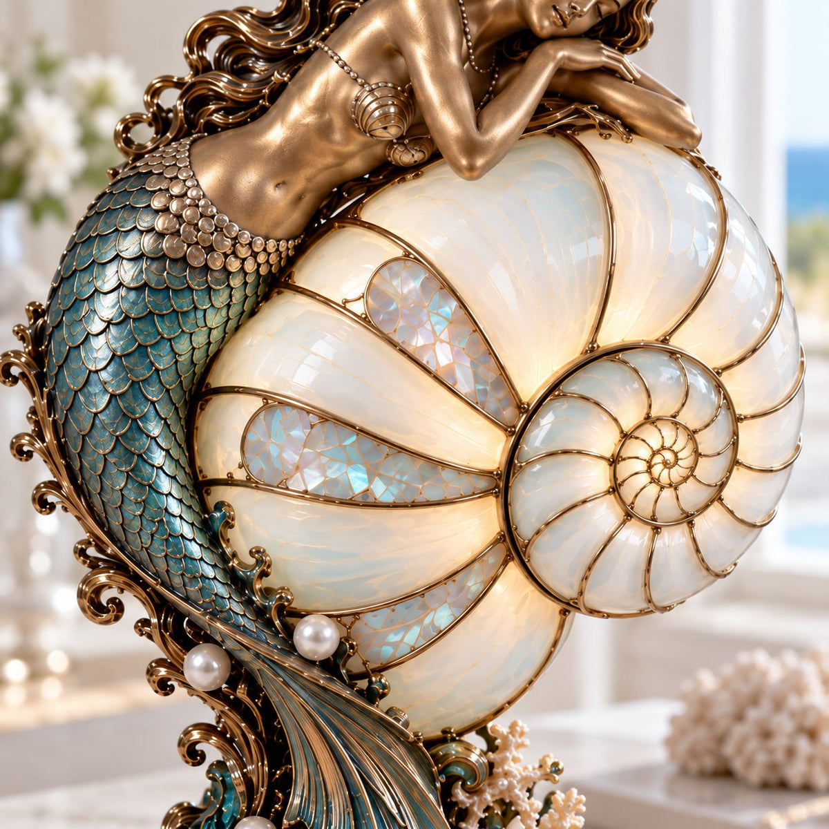 🧜‍♀️🌙 Moonlit Mermaid Nautilus Lamp™ | Ocean Projection Accent Light