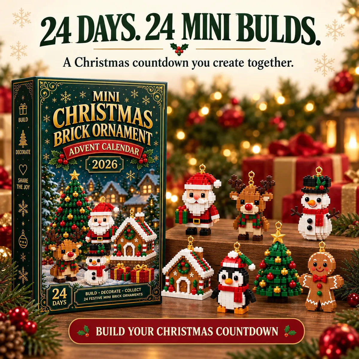 🎄🧱 Build & Hang Christmas Countdown – 24 Mini Holiday Brick Ornaments