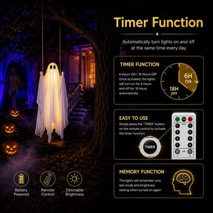 👻 5FT Lighted Hanging Ghost Swing – Outdoor Halloween Decor