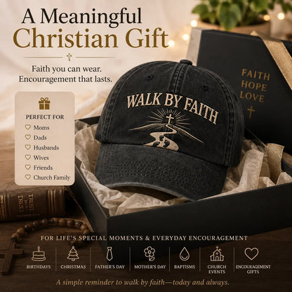 ✝️ WALK BY FAITH Vintage Embroidered Cap |  A Meaningful Vintage-Washed Cap for Church, Everyday Wear, Road Trips & Encouragement Gifts. ✨