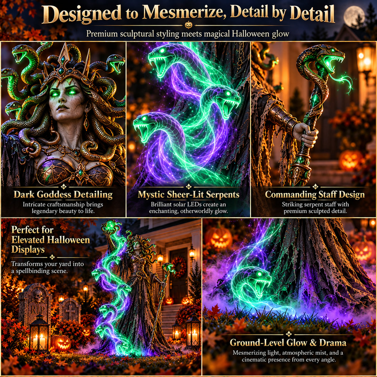🐍💚 Serpent Queen Lighted Halloween Yard Decor – A Spellbinding Outdoor Showpiece