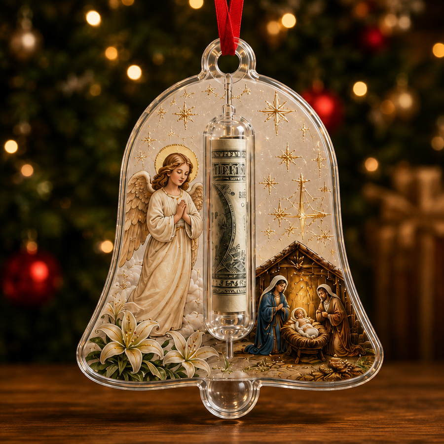 Angel Nativity cash gift ornament