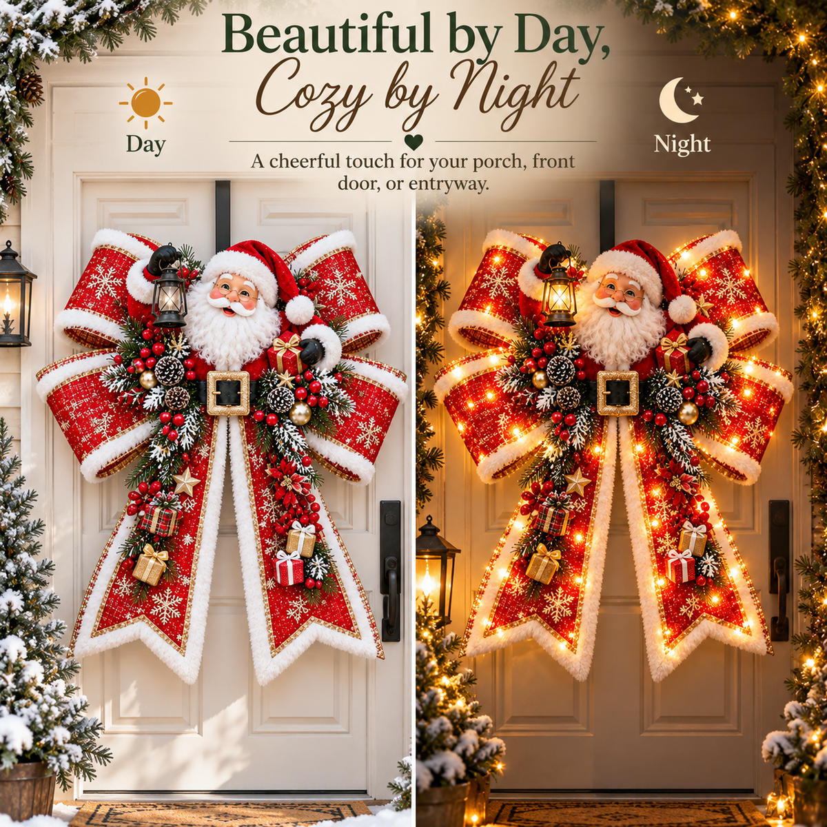 🎄 Christmas Sale 50% OFF! 🎀 Magic Bow Door Hangers – Oversized Light-Up Holiday Bows in 6 Festive Styles