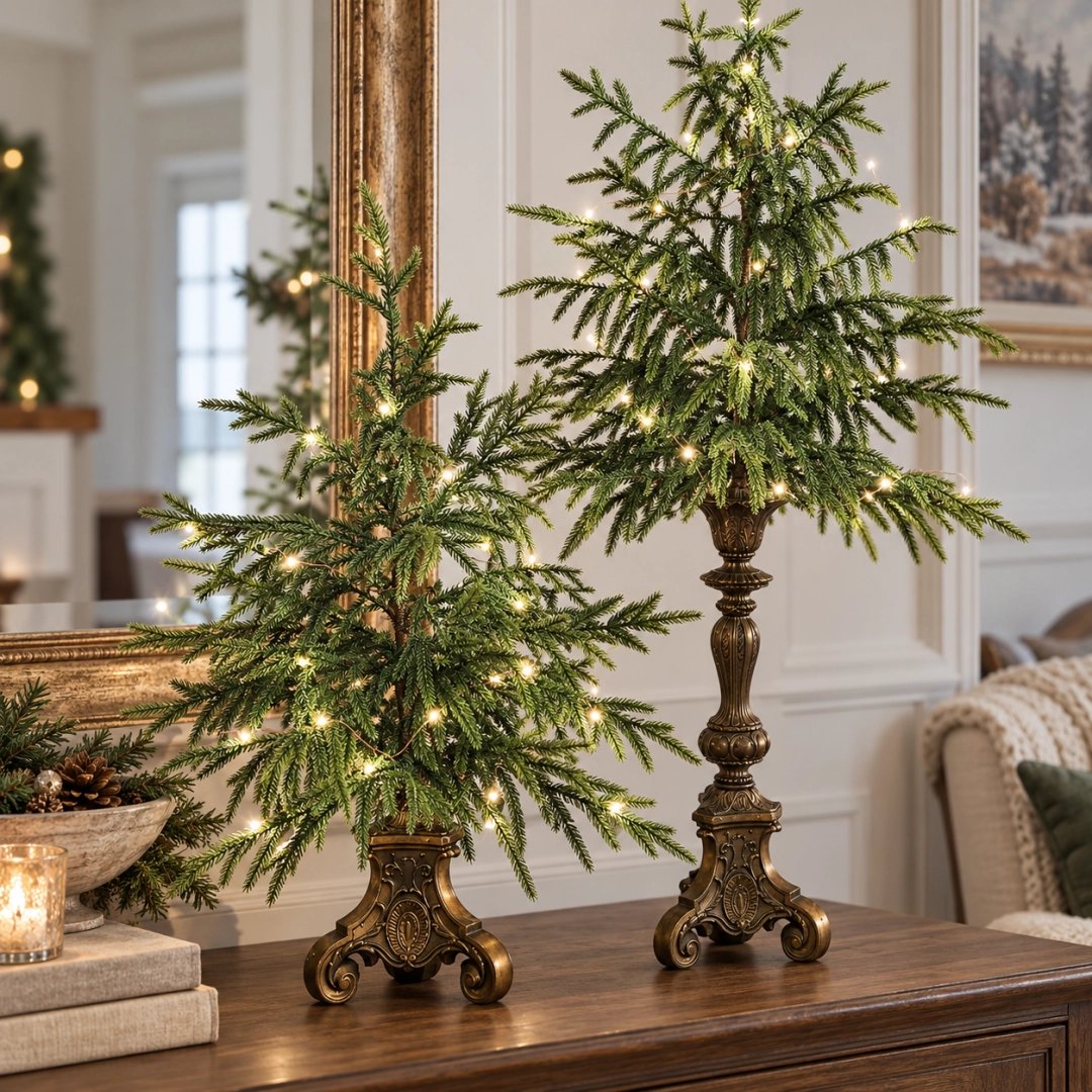 🌲✨ Vintage Norfolk Pine Christmas Tree – Cozy Holiday Tabletop Decor