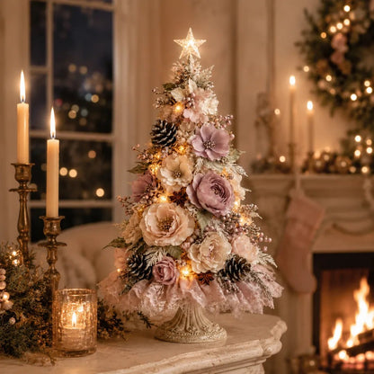 🌸 Blush Bloom™ Pre-Lit Floral Tabletop Christmas Tree