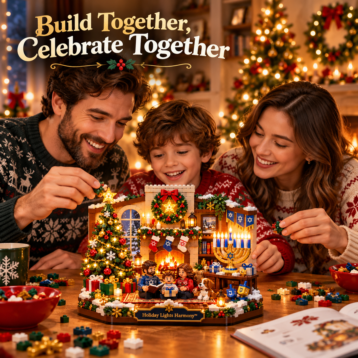 Family building Holiday Lights Harmony together