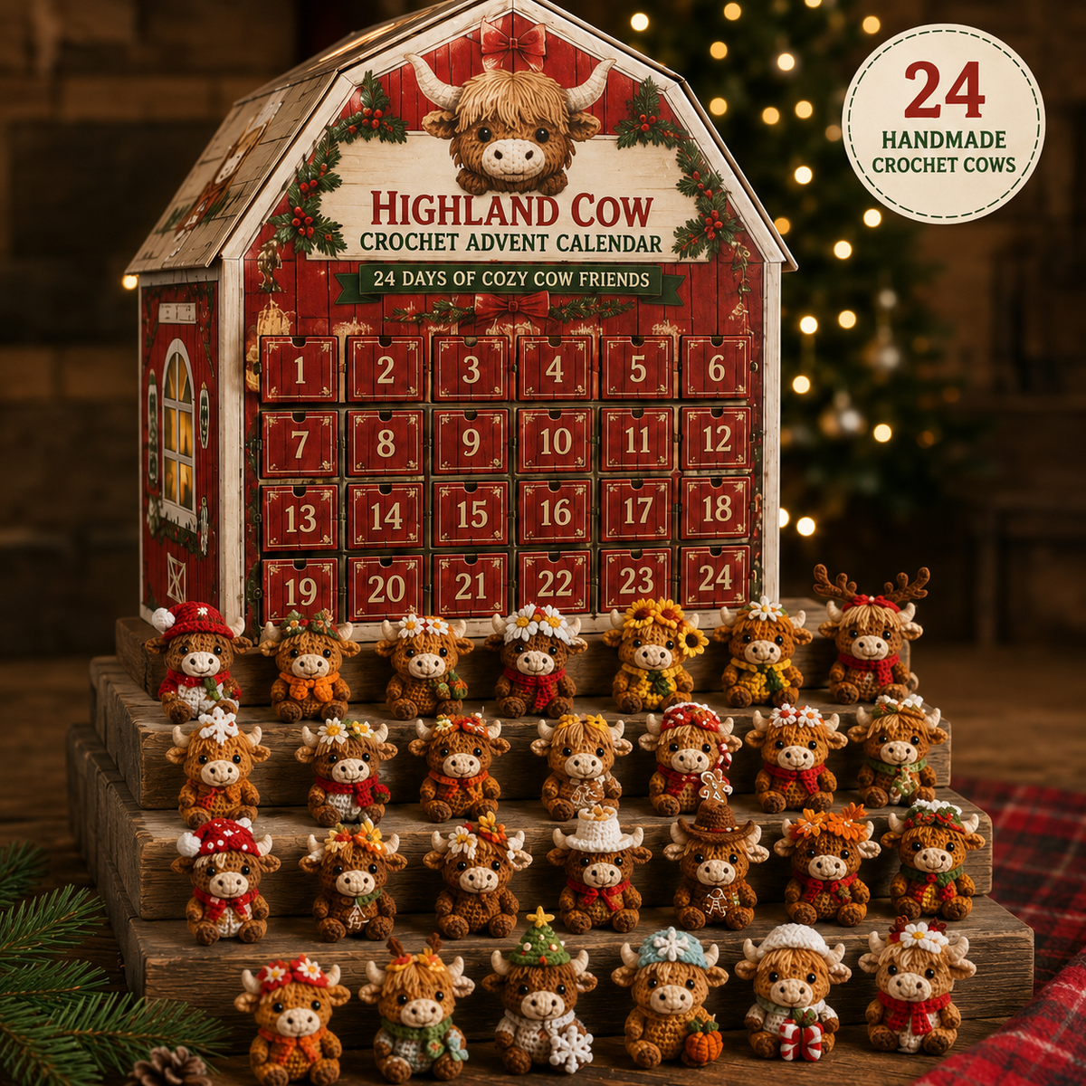 🎄 2026 Cozy Highland Cow Crochet Advent Calendar – 24 Unique Christmas Cow Friends