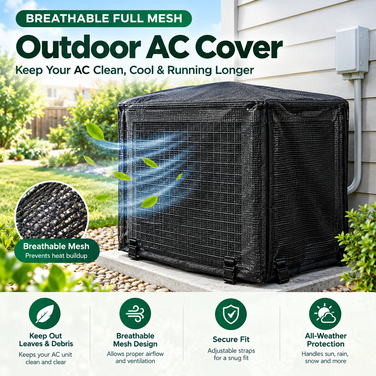 🔥Last Day 50% OFF- ❄️ Heavy-Duty Mesh AC Cover – All-Season Outdoor Protection