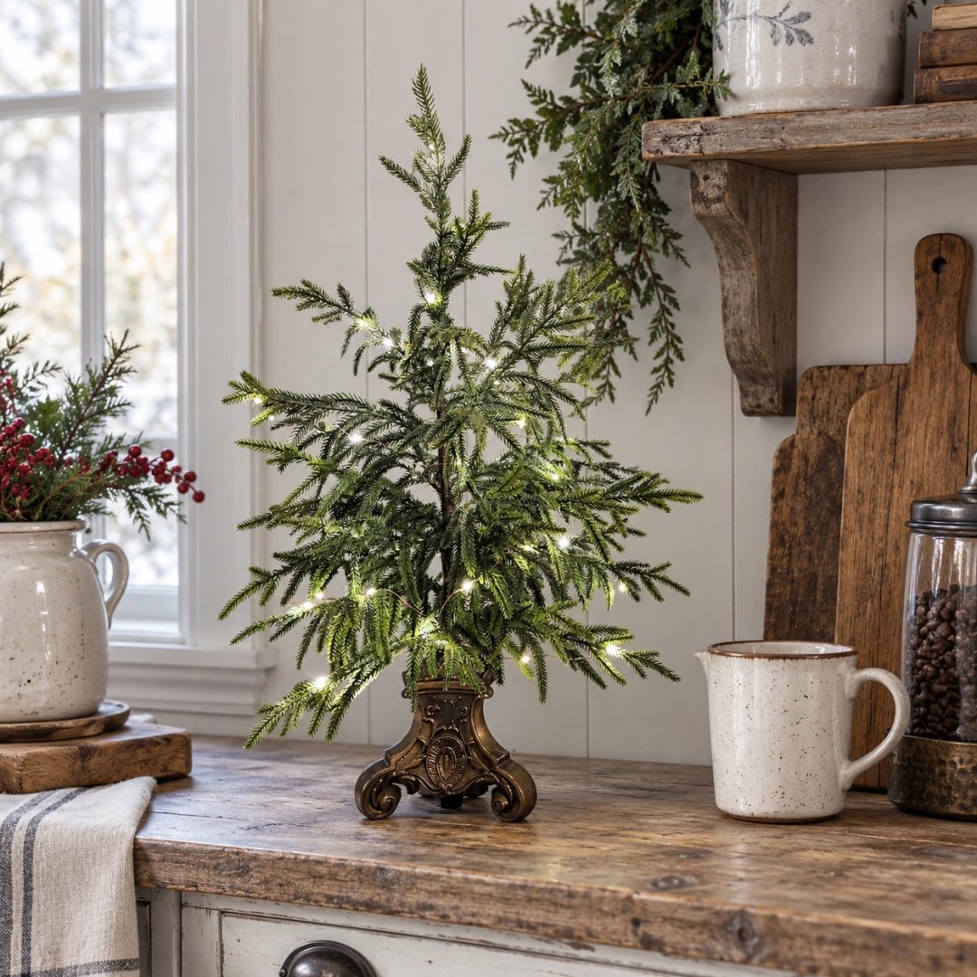 🌲✨ Vintage Norfolk Pine Christmas Tree – Cozy Holiday Tabletop Decor