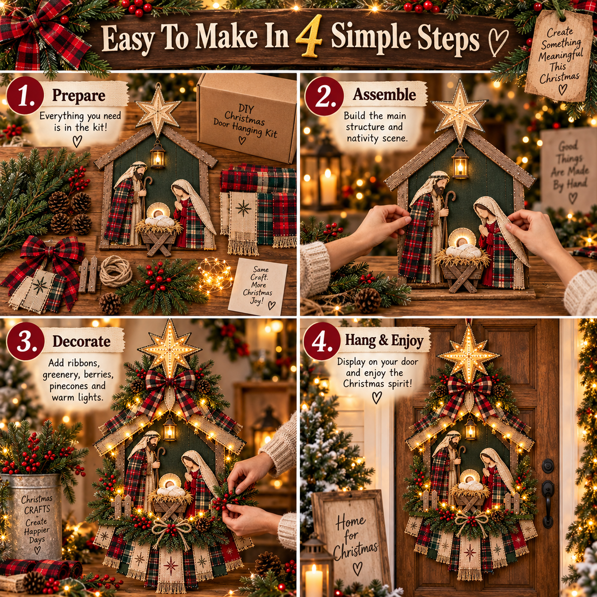 Four steps to make the Christmas Nativity door hanging