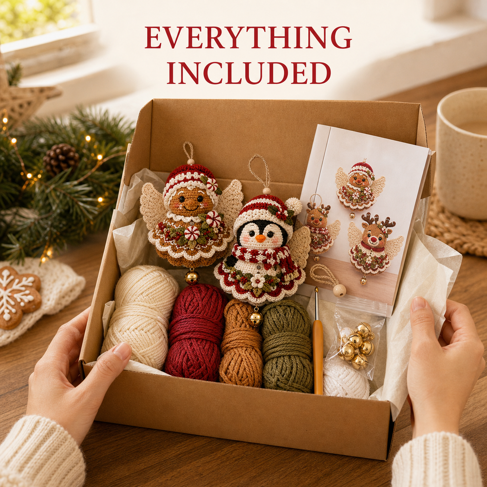 Christmas crochet ornament kit contents