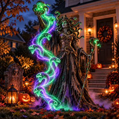 🐍💚 Serpent Queen Lighted Halloween Yard Decor – A Spellbinding Outdoor Showpiece