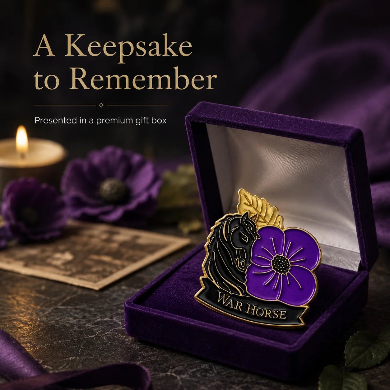 War Horse Purple Poppy 111th Anniversary Remembrance Brooch