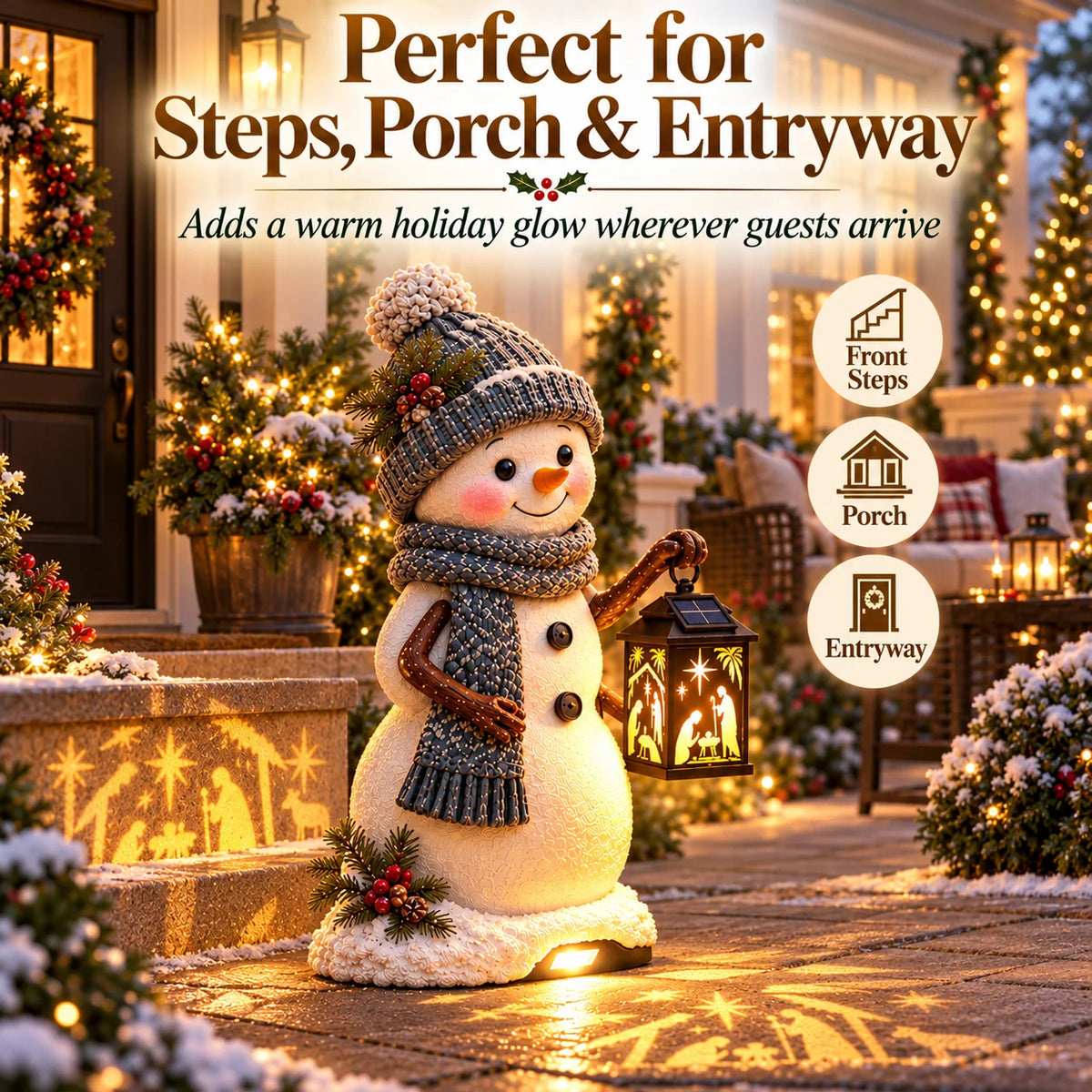 Snowman Christmas decor for steps porch and entryway