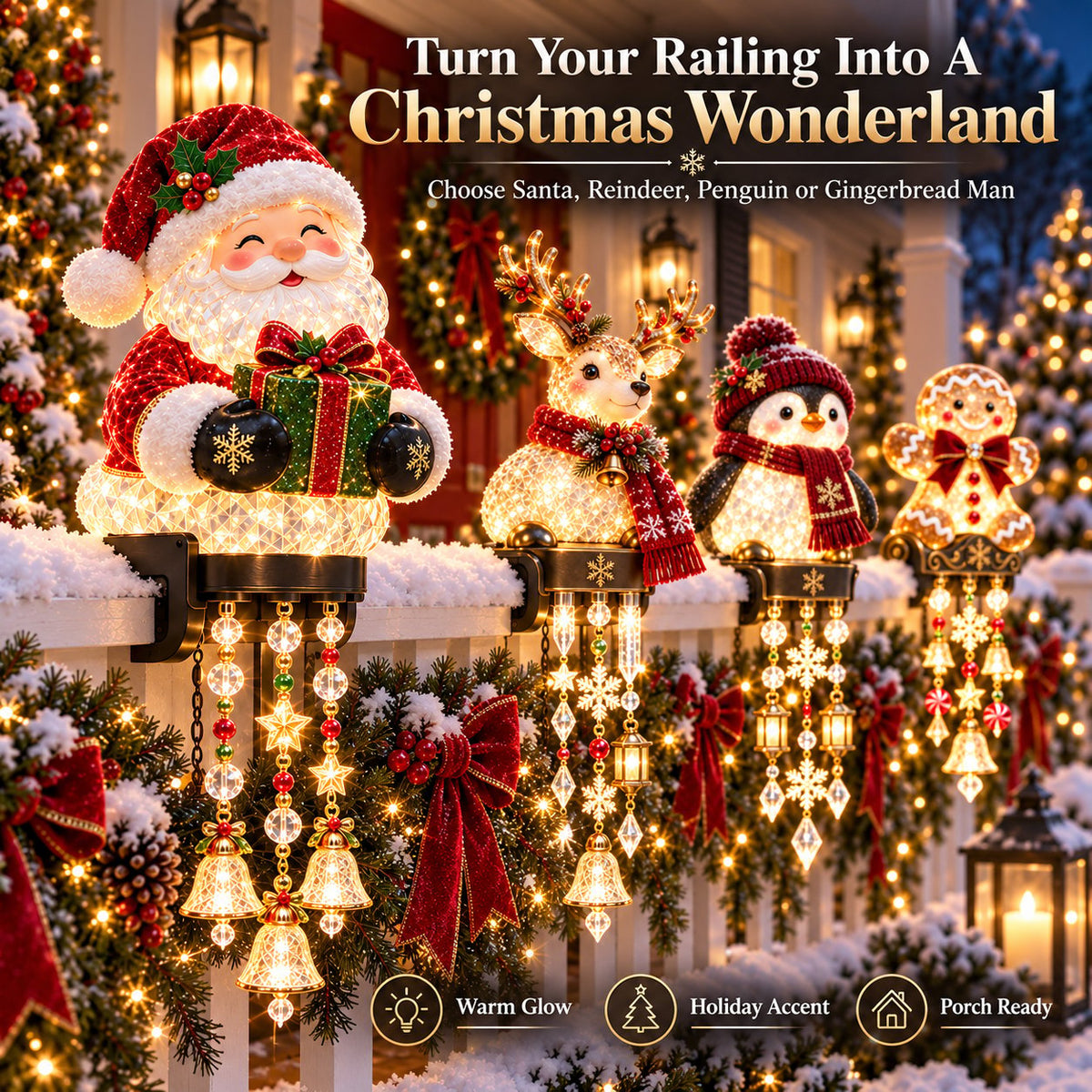 🎄 Weihnachtslichter fürs Verandageländer – 4 festliche Figuren-Designs