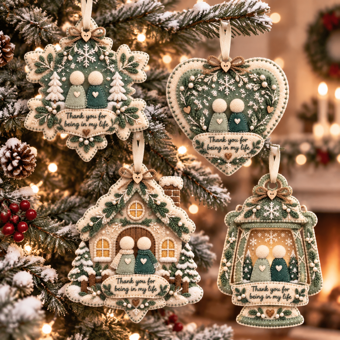Thankful Hearts four piece Christmas ornament set