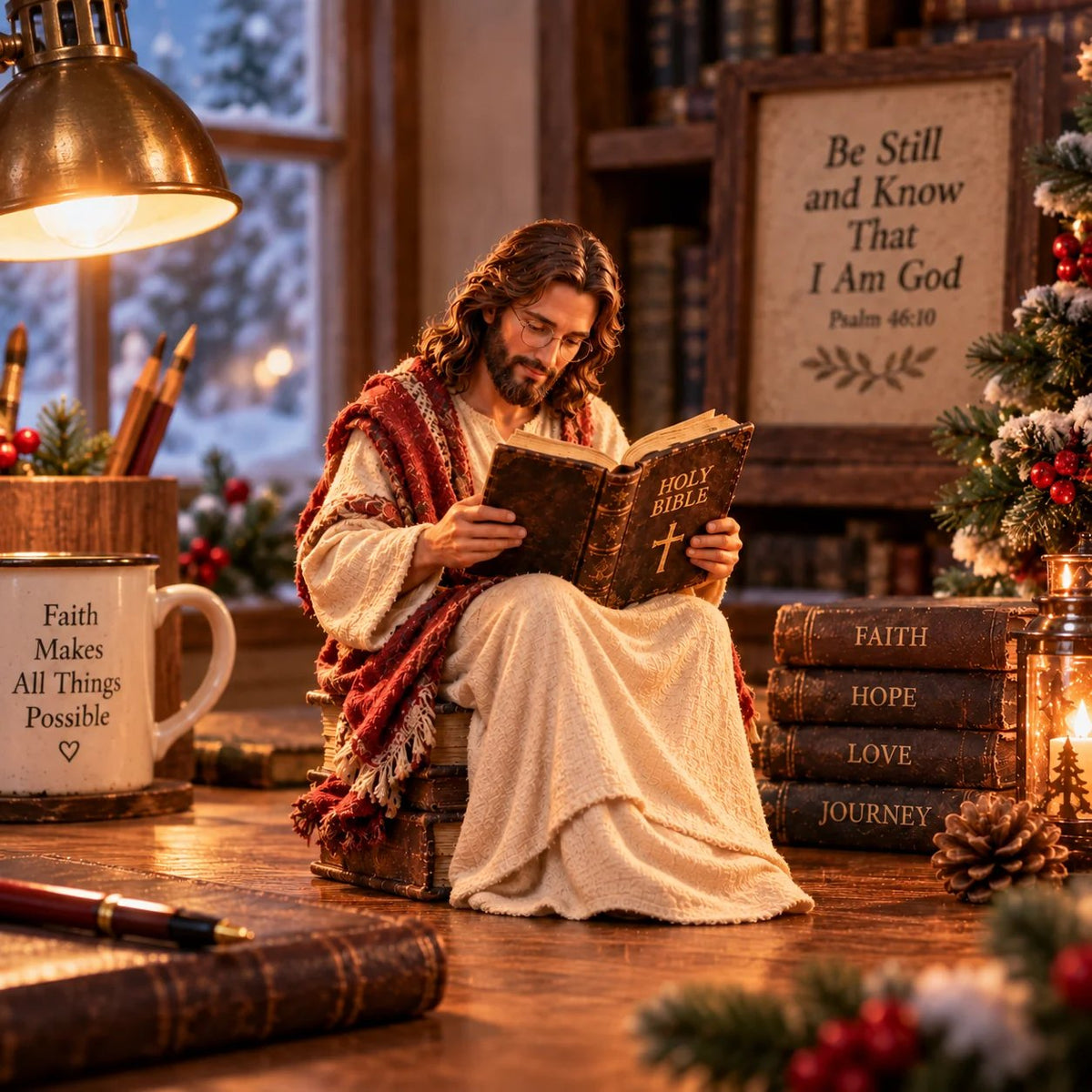 (🎁Last Day 49% OFF)✝️Keep Faith Close – Jesus Reading the Bible Figurine