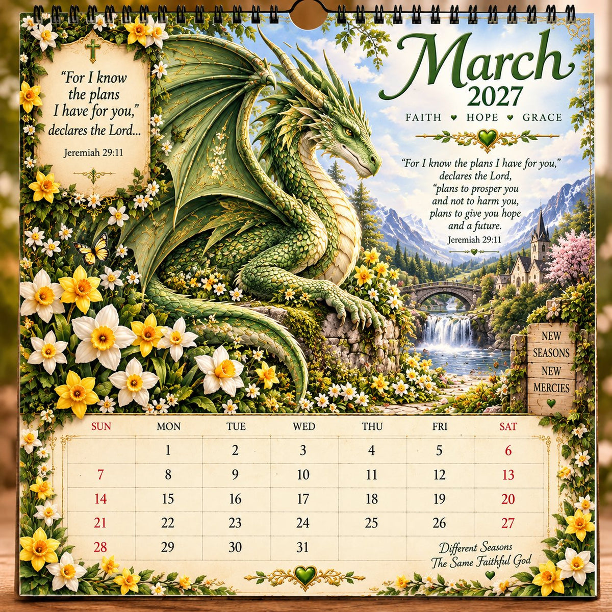 🔥LAST DAY 49% OFF - 🐉📖2027 Dragon Seasons of Faith Calendar – 12 Fantasy Dragons, Scripture & Seasonal Christian Art