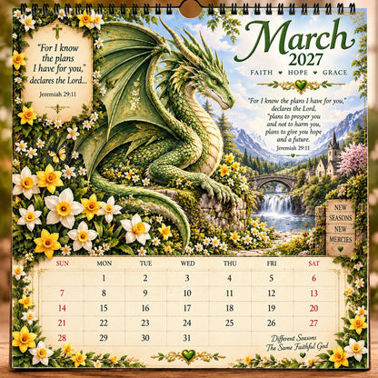 🔥LAST DAY 49% OFF - 🐉📖2027 Dragon Seasons of Faith Calendar – 12 Fantasy Dragons, Scripture & Seasonal Christian Art