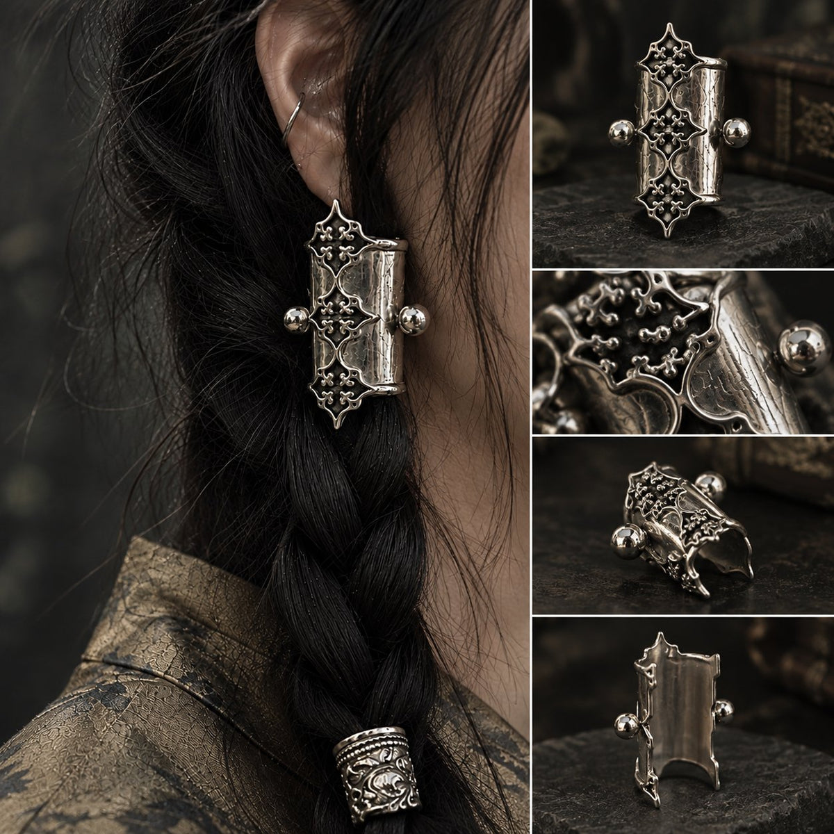 Gothic filigree braid cuff multiple angles