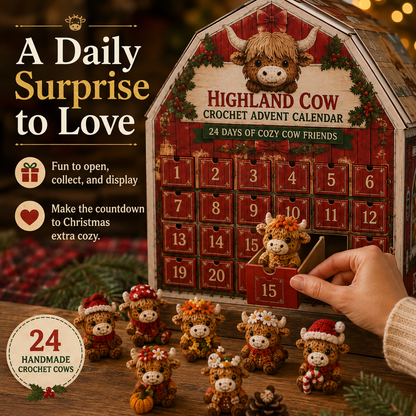 🎄 2026 Cozy Highland Cow Crochet Advent Calendar – 24 Unique Christmas Cow Friends