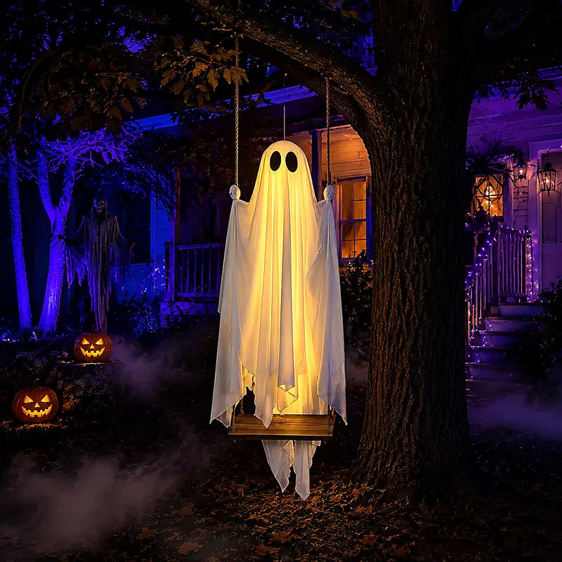 👻 5FT Lighted Hanging Ghost Swing – Outdoor Halloween Decor