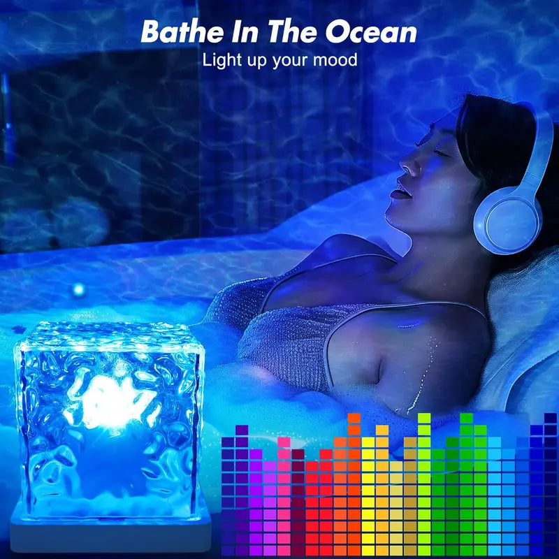 OceanGlow™ Rechargeable Shower Light – 16-Color Water Ripple Projector