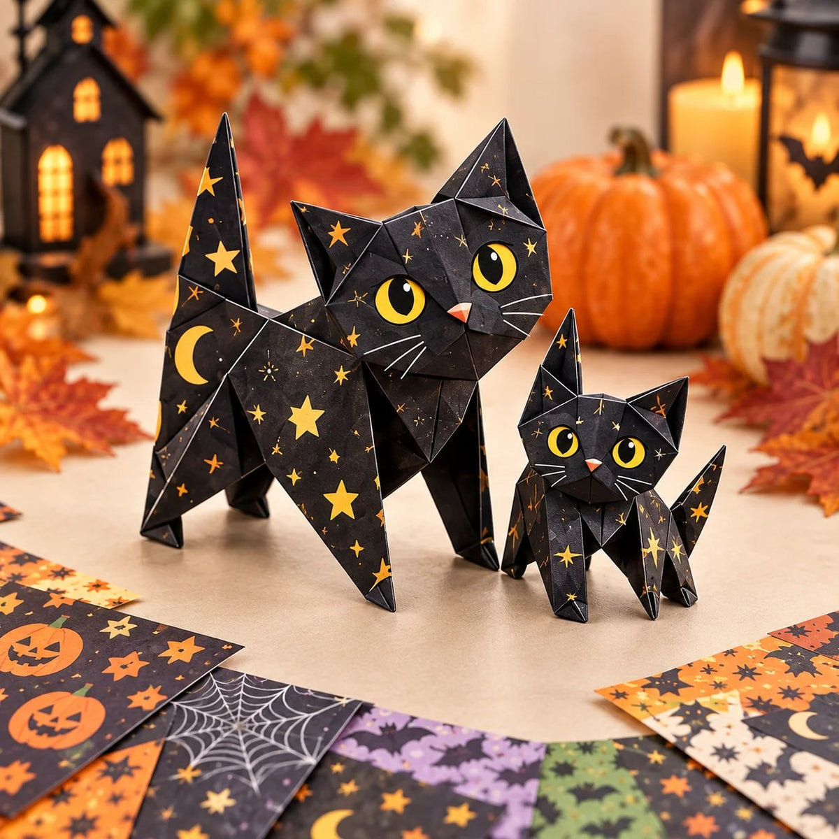 Halloween paper figures displayed as seasonal decor