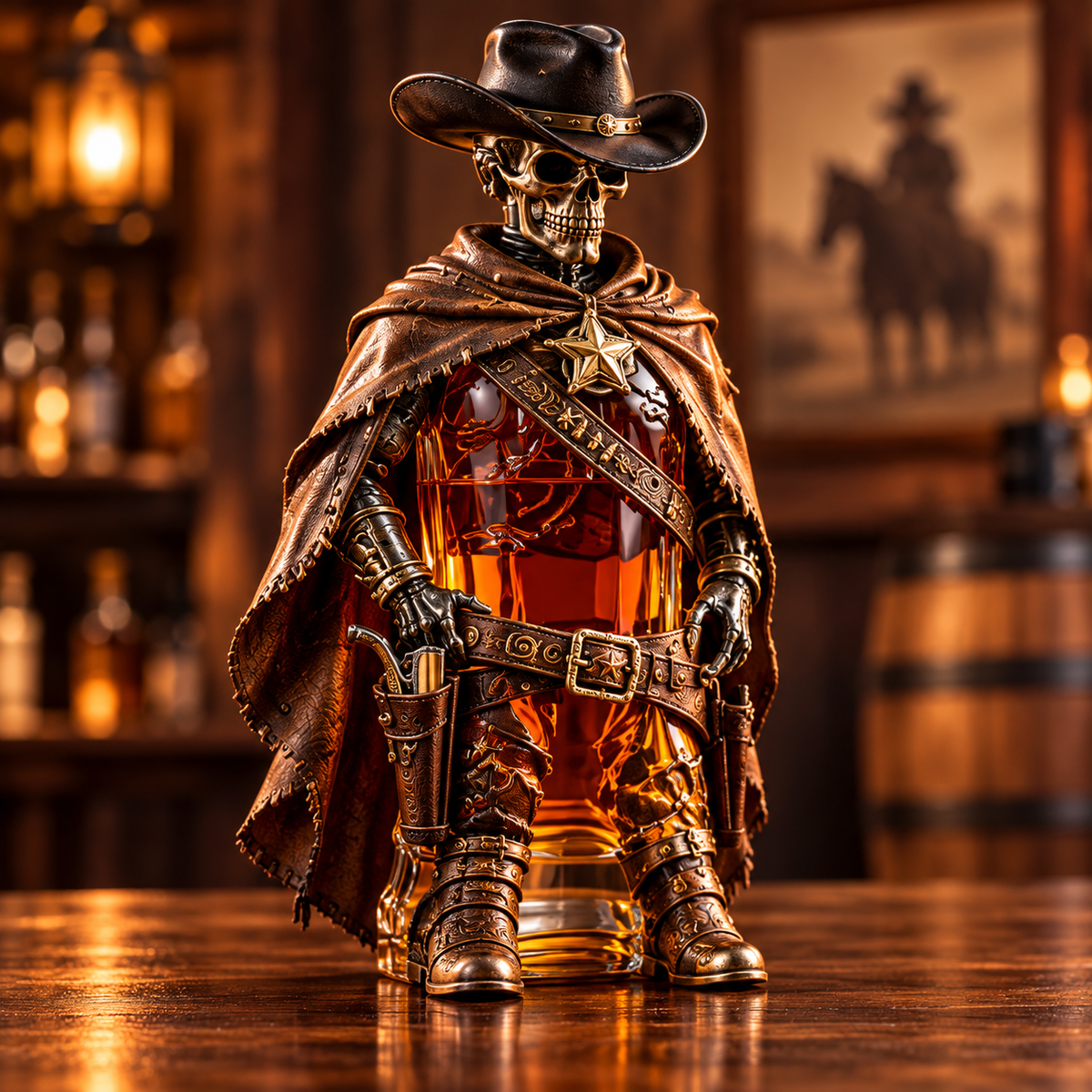 🤠💀 Outlaw Spirit Skeleton Cowboy Whiskey Decanter Gift Set 🥃