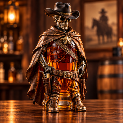 🤠💀 Outlaw Spirit Skeleton Cowboy Whiskey Decanter Gift Set 🥃